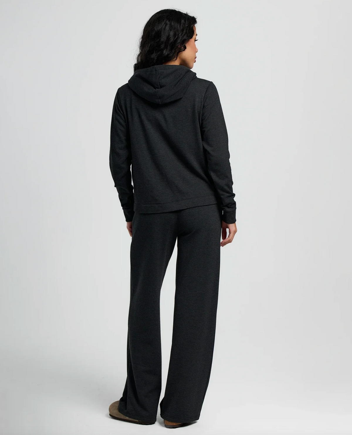Women's Bamboo Lightweight Fleece Wide Leg Pant - Heather Black
