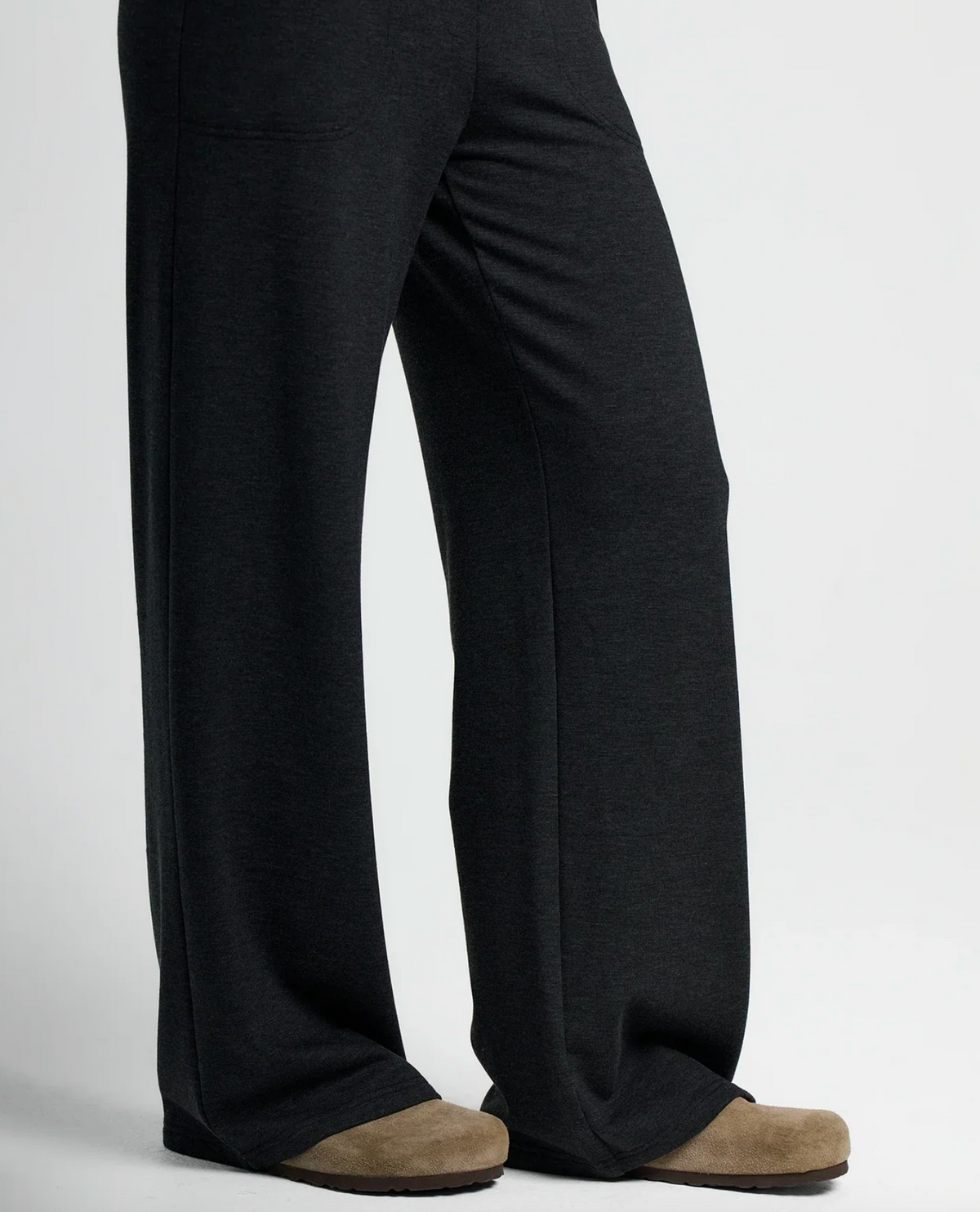 Women's Bamboo Lightweight Fleece Wide Leg Pant - Heather Black