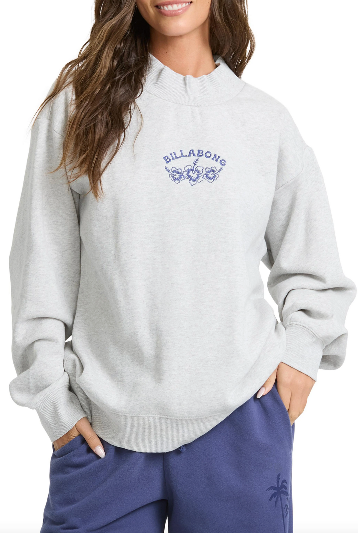 KOA Mock Neck Embroidered Sweatshirt - Heather Gray