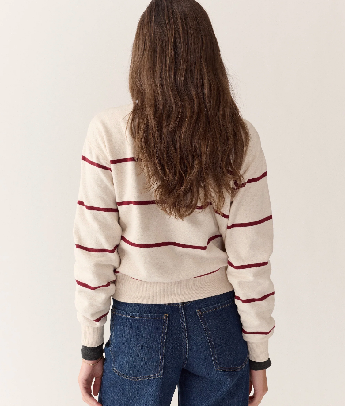 Cloud 9 Fleece Half Zip - Oatmeal & Cabernet Stripe
