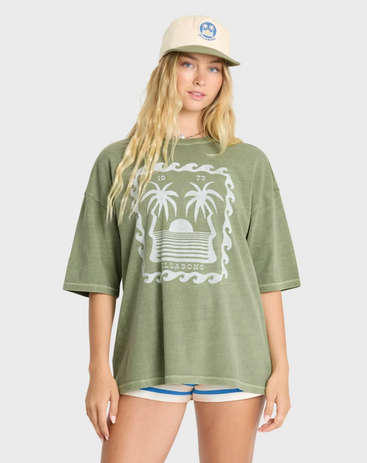 Wave Stamp Short Sleeve Cotton T-Shirt - Army Green
