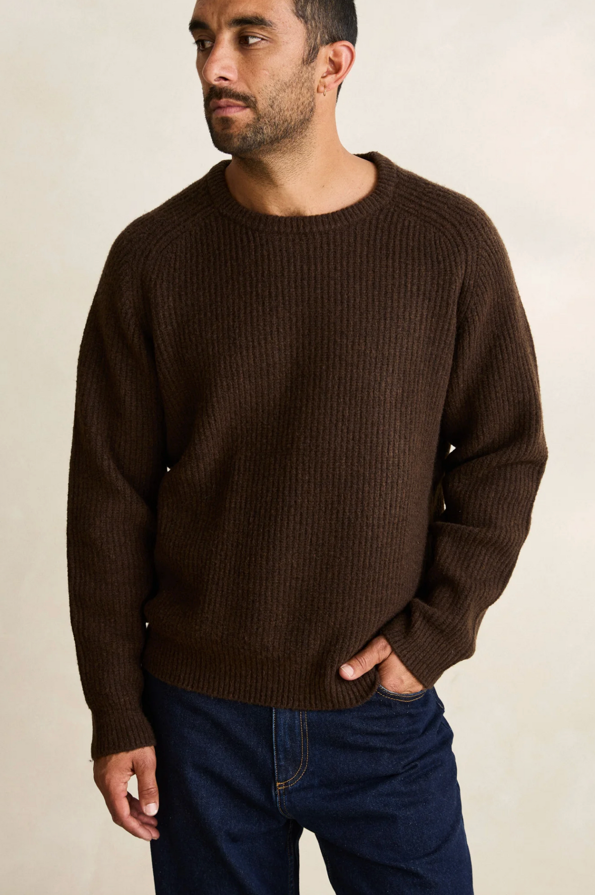 Vintage Waffle Knit Sweater - Chocolate