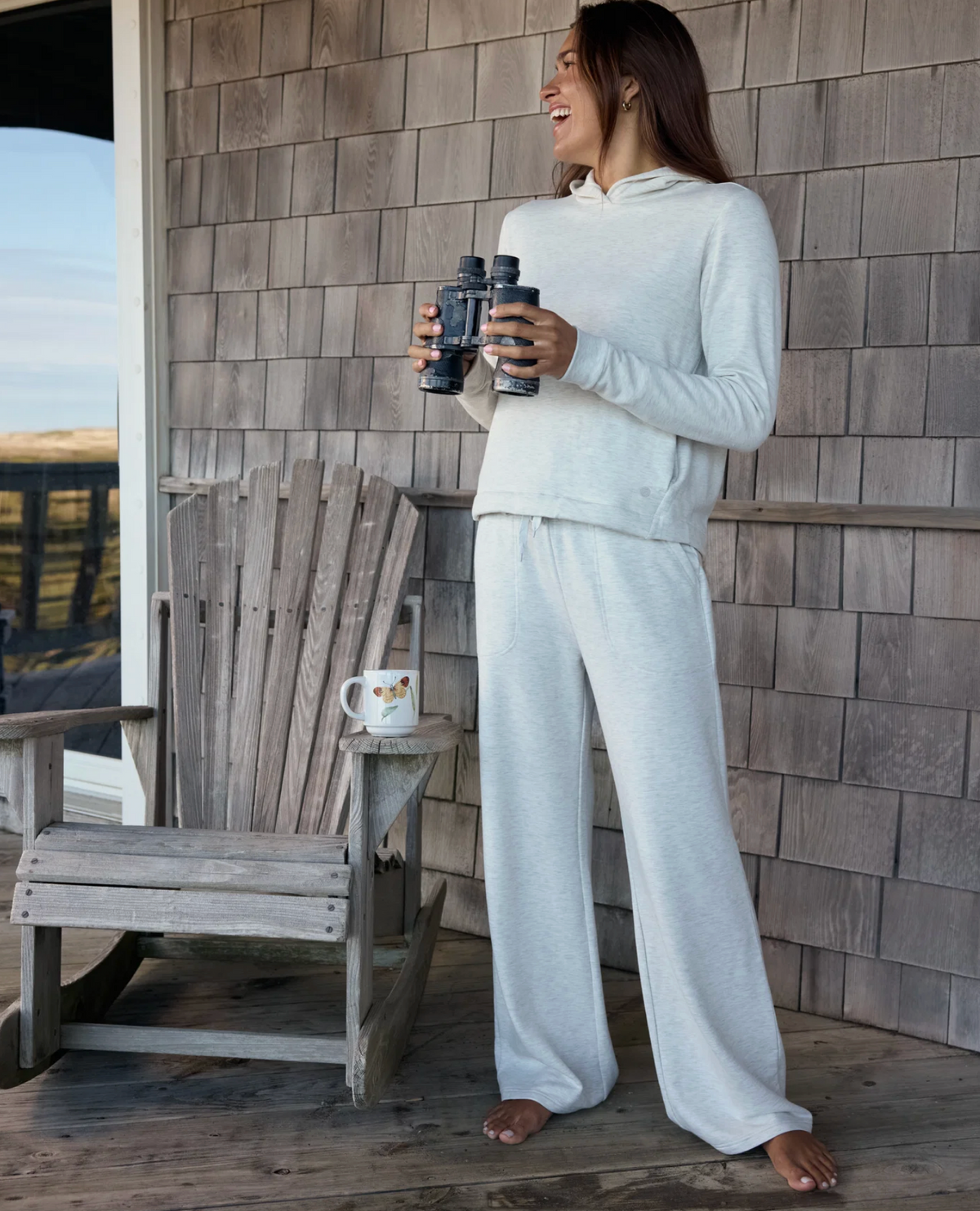 Women's Bamboo Lightweight Fleece Wide Leg Pant - Off White Heather