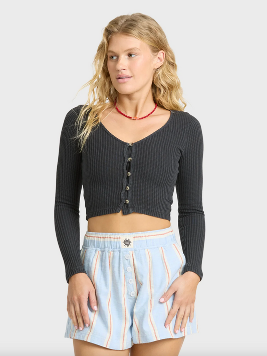 Paxton Long Sleeve Cotton Knit Top - Black Sands