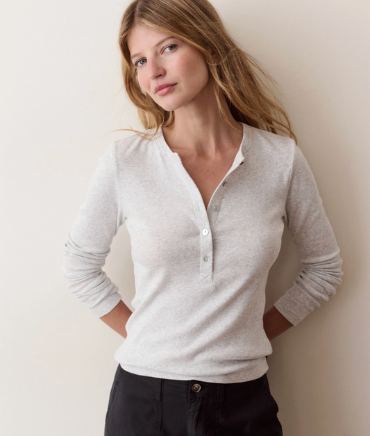 Mini Rib Henley - Heather Grey