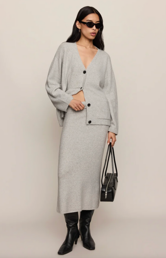 Cozy Moment Sweater Midi Skirt - Feather Grey