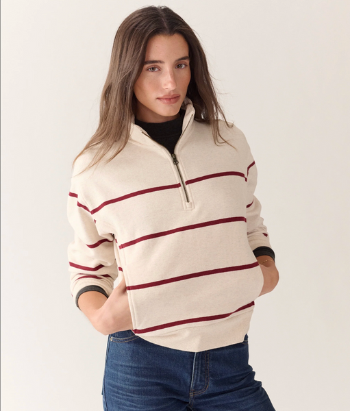 Cloud 9 Fleece Half Zip - Oatmeal & Cabernet Stripe