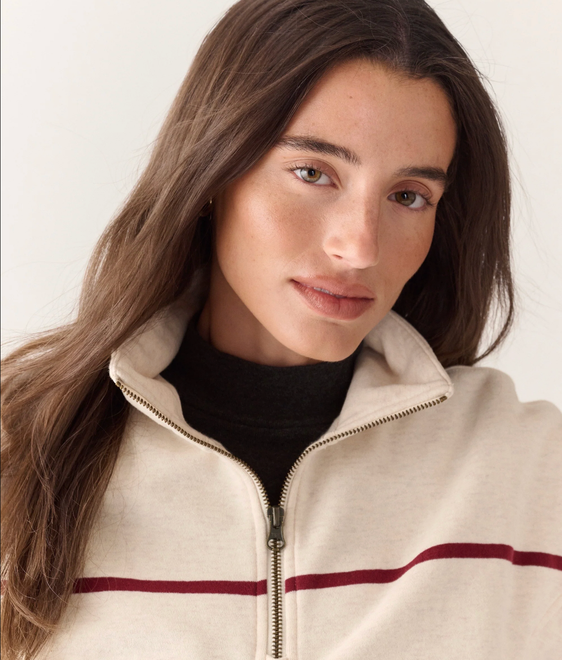 Cloud 9 Fleece Half Zip - Oatmeal & Cabernet Stripe